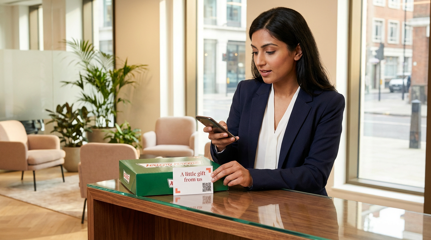 Gift bag drop being received at an office reception