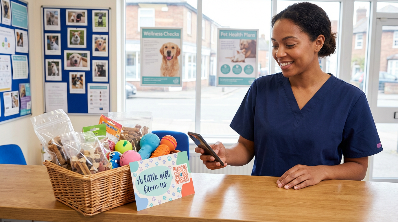 Dog treats bag drop at a vet practice